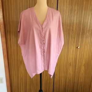 Ellos Dusty Rose V-Neck Blouse. Side Dip Hem, Boxy Style